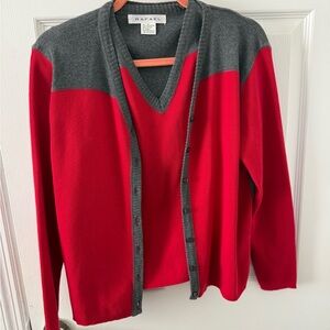 RAFAEL women’s Bold Red and Gray 2 piece Cardigan Sweater